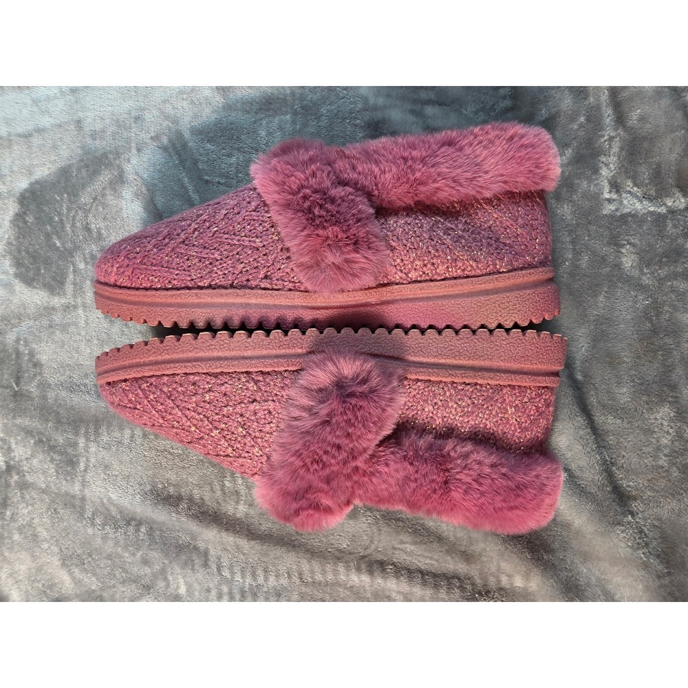 Skechers Cozy Lite Sweet Walk Women 6 Wide Mauve Glitter Faux Fur Slippers NEW - Picture 6 of 7
